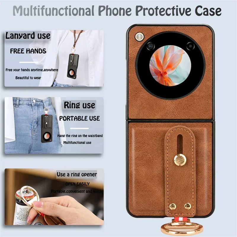 

For ZTE Libero Flip A304ZT Shockproof Wristband Ring Bracket Back Cover For ZTE Nubia Flip Protective Leather Phone Case