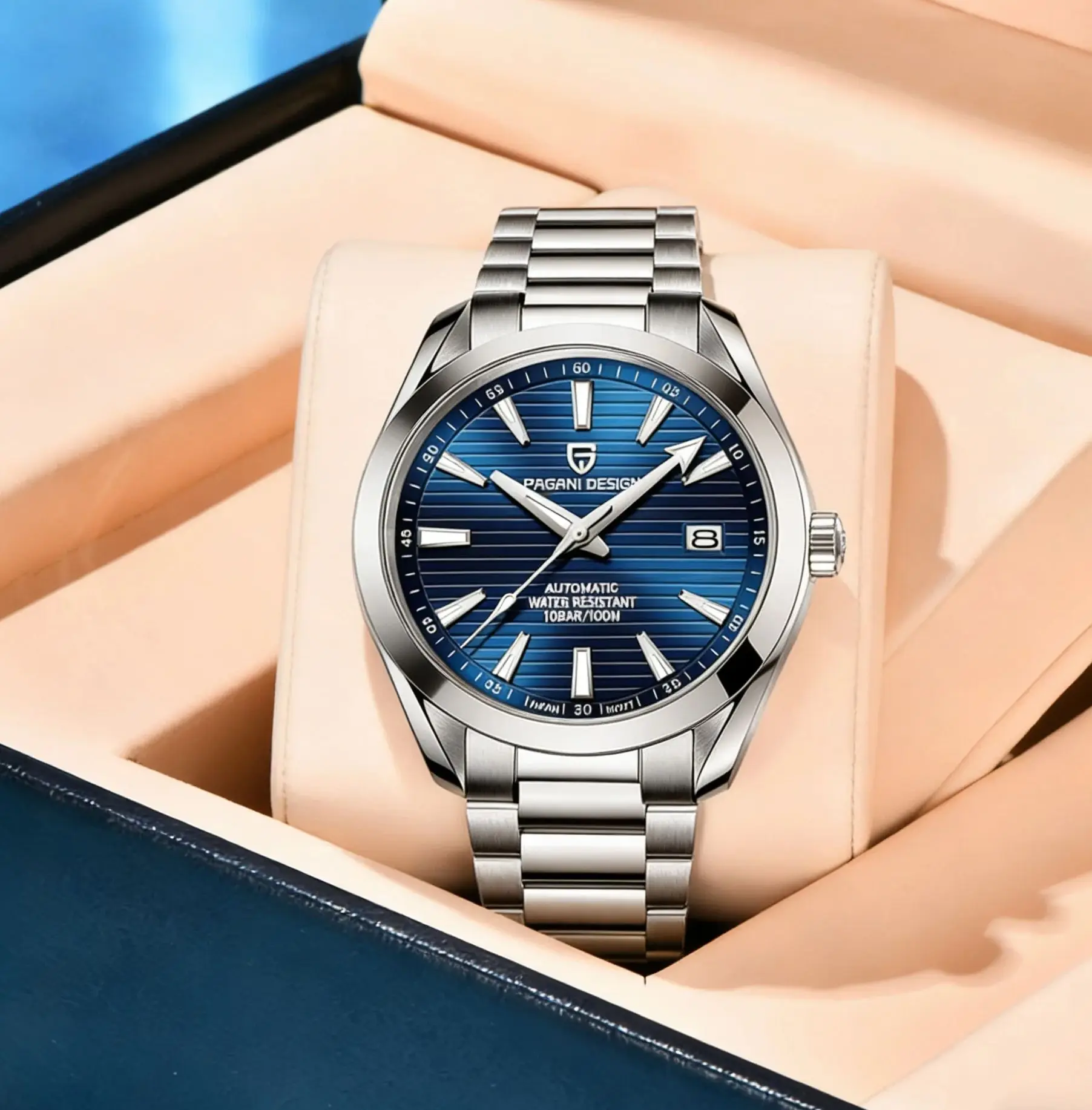 

Pagani Design Men Automatic Watch Japan 8215 Movement Sapphire Glass Stainless Steel Bracelet 100 Meter Waterproof Sports Watch