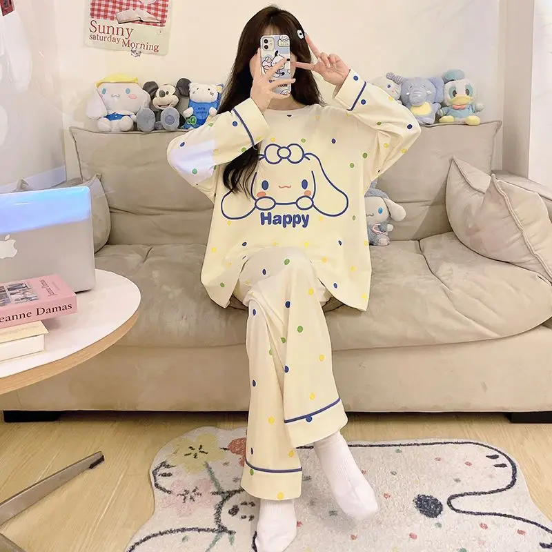 

Sanrio Cinnamoroll Girls Pajama Set Spring Autumn Long Sleeve Pure Cotton 2025 New Style for Teens Kids Homewear Cute Sleepwear
