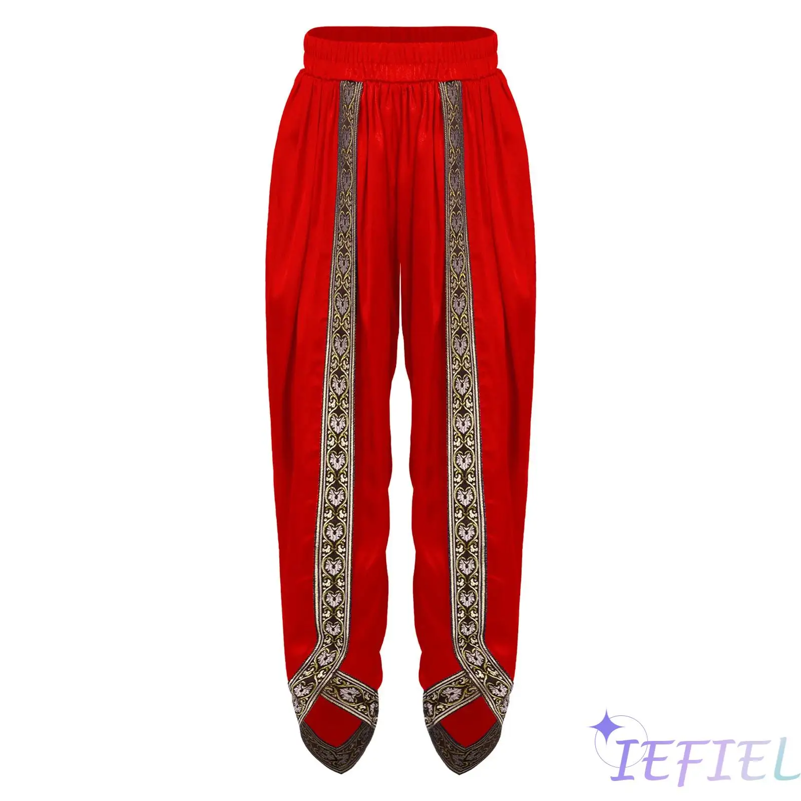 

Kids Boys Satin Dhoti Pants Elastic Waistband Embroidered Trim Baggy Trousers Halloween Theme Party Belly Dance Costume