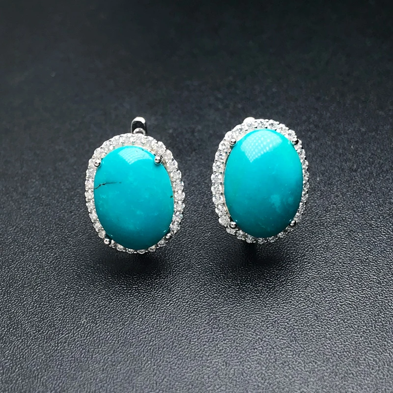 Trendy Natural Turquoise Earrings Sterling 925 Silver Gemstone 16*12mm Jewelry for Women Birthday Party Christmas Gift