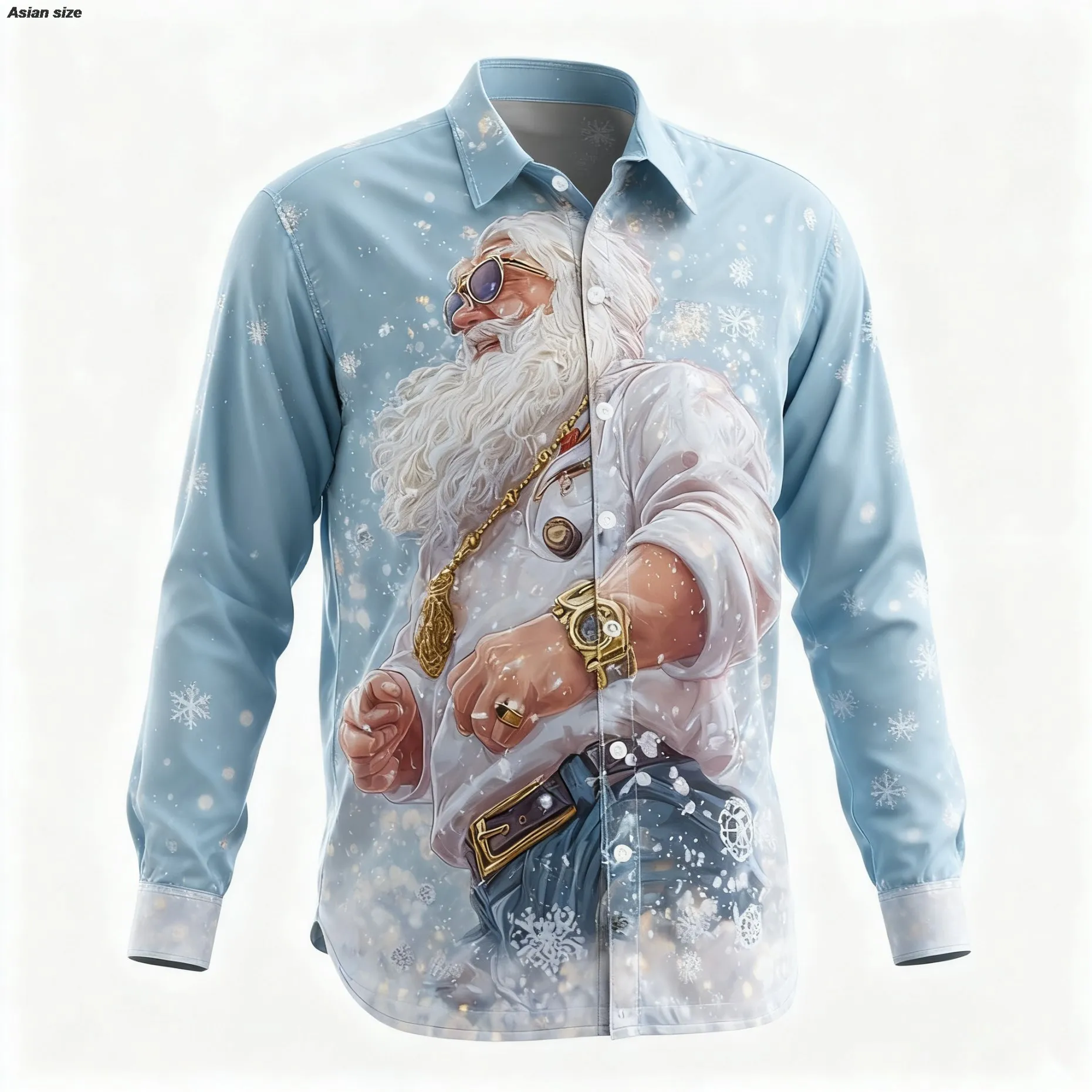 

2025 Christmas Men's Santa Claus Snowflake 3D Printed Long Sleeve Shirt Funny Button-up Shirts For Men Christmas Party Wear