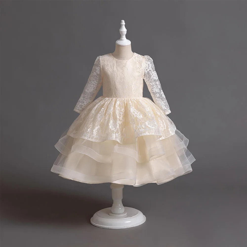 HETISO Girls Princess Lace Dresses Baby Kids Flower Layered Wedding Birthday Party Ball Gown Children's Clothes for 4-10 Years
