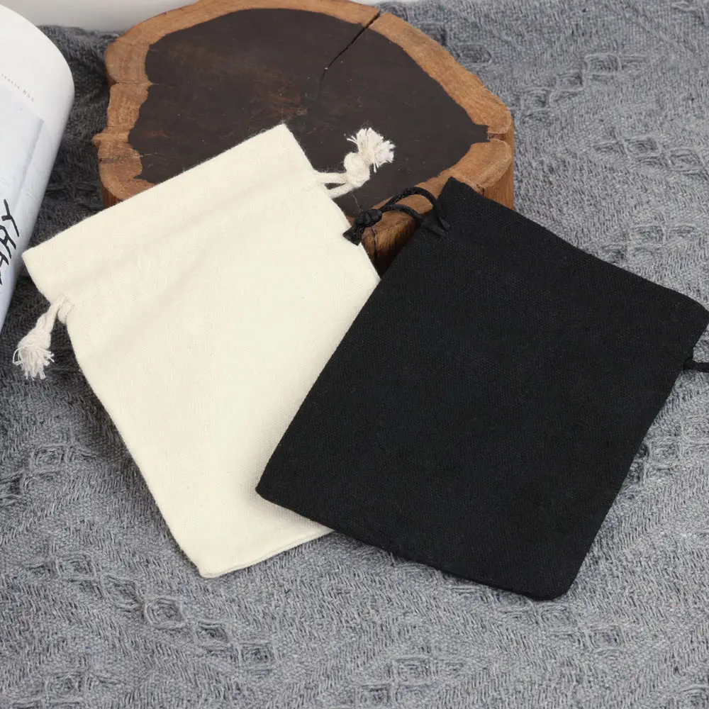 50pcs New Cotton Drawstring Bags 8x10 10x14 12x15cm White Black Natural Cotton Christmas Wedding Gift Package Pouches Canvas Bag