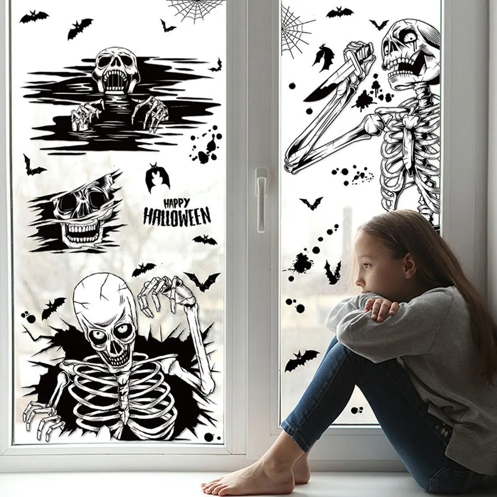 Halloween Skeleton Window Stickers - the Grim Reaper Haunted House Decoration Static Cling for Glass Door and window