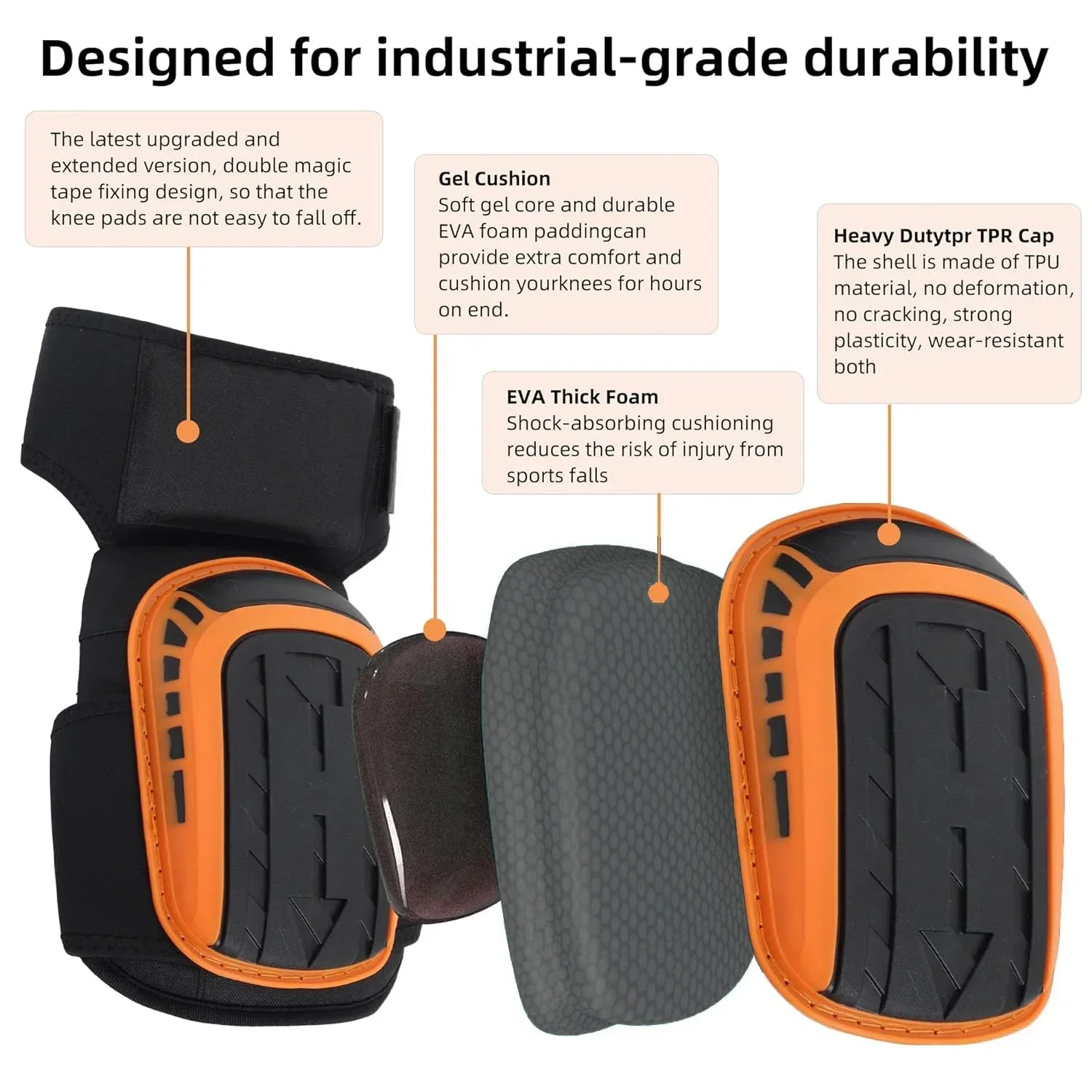 Work Knee Pads with Extra Gel, Cushion Support, Anti-Slip, Stretchable Thigh Straps For Construction, Tiling, Flooring install