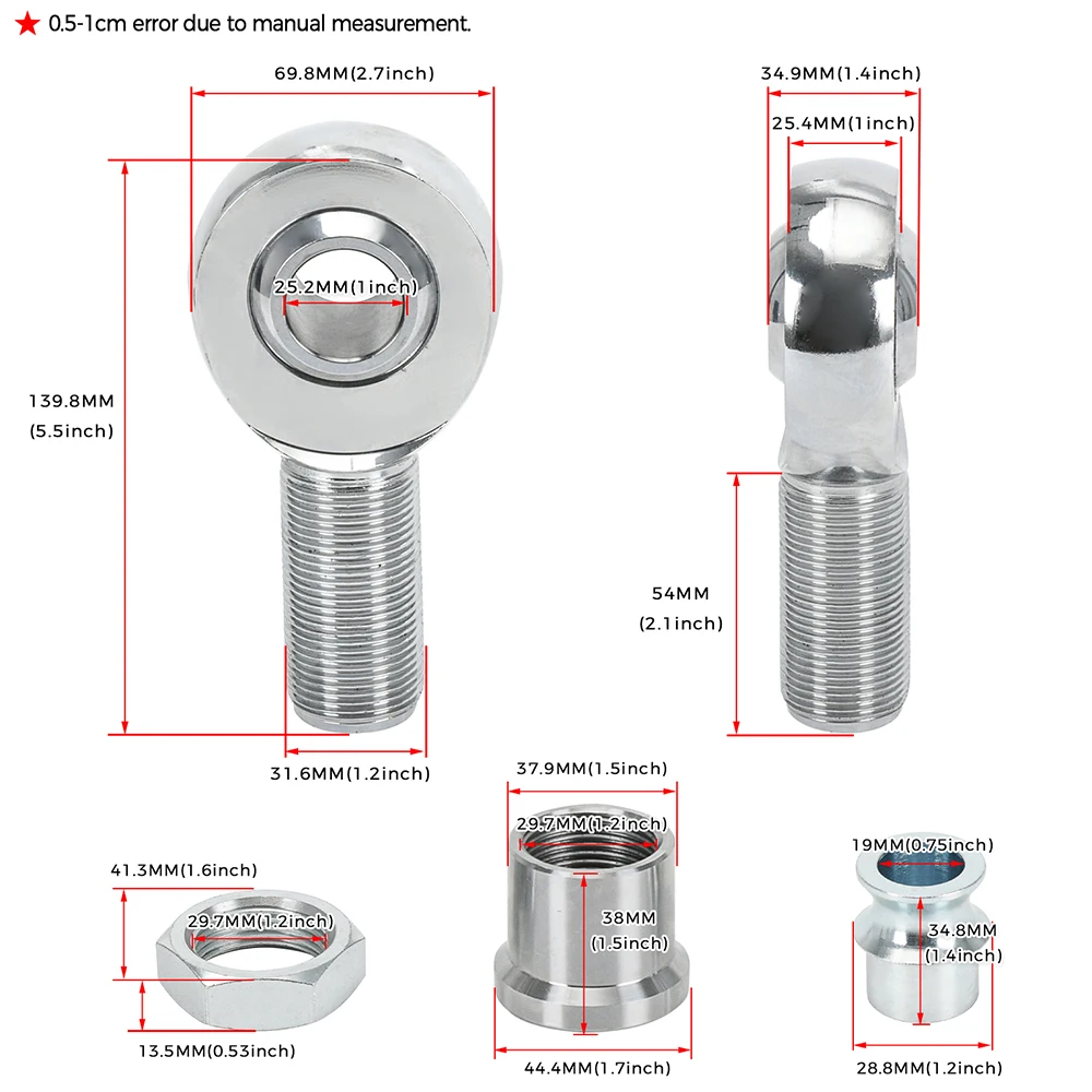 2 قطعة 1.25 ''هيم المشتركة قضيب نهاية عدة اليد اليسرى واليمنى الموضوع 1 1/4'' المفاصل المعالجة الحرارية كرومولي مع محول أنبوب دائري #6