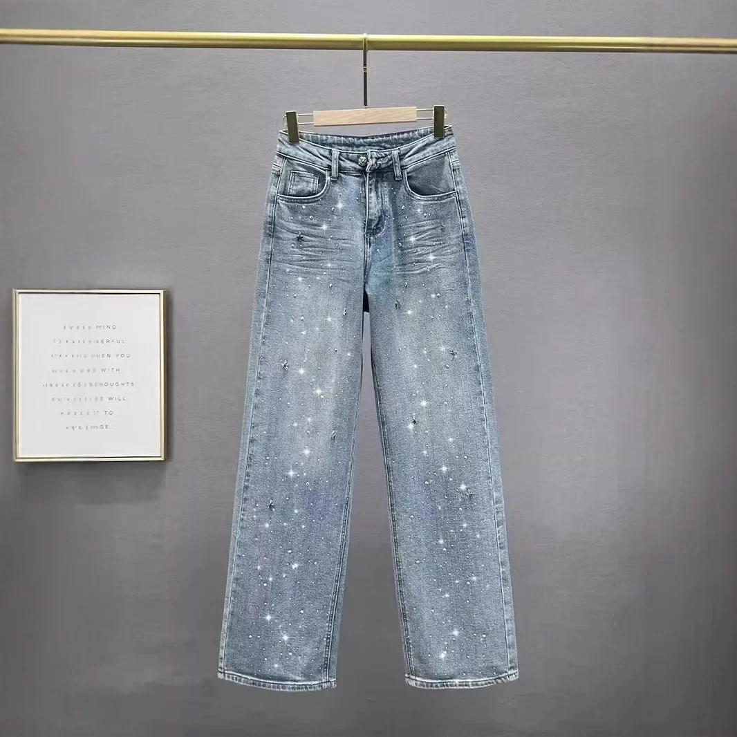 

Women Solid Straight Jean Loose High Waist Zipper Fly Denim Washed Ankle Length Trousers Basics Summer Loose Distressed