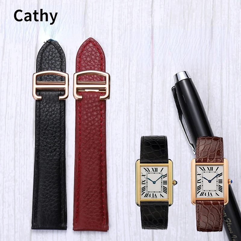 Genuine Leather Watch Strap for Cartier Tank Small Medium Wsta0028 Strap Solo Soft Comfortable Men Women Watchband 16 17 20 22mm