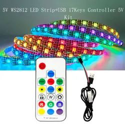 USB RGB LED 스트립 조명, 개별 주소 지정 스마트 LED 조명 키트, WS2812B RGB LED 스트립, 30, 60, 74, 96, 144LED/M, WS2812, 5V