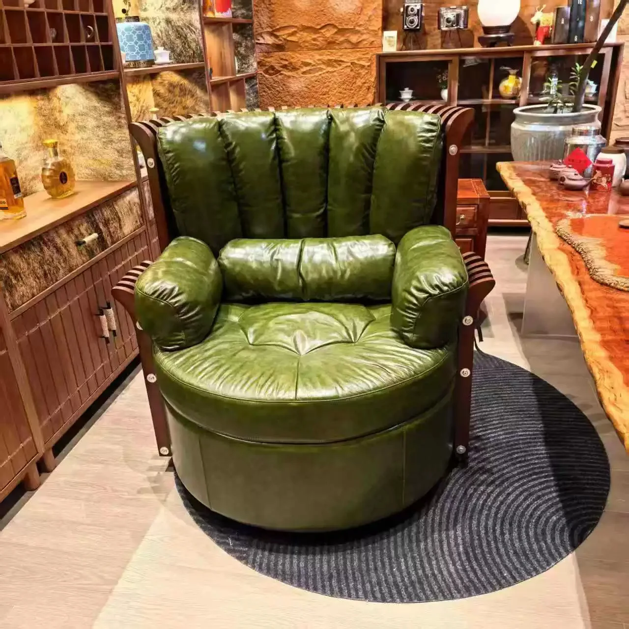 YFY Sitting Support Tea Room Godfather Chair Leather Leisure Sofa Chair