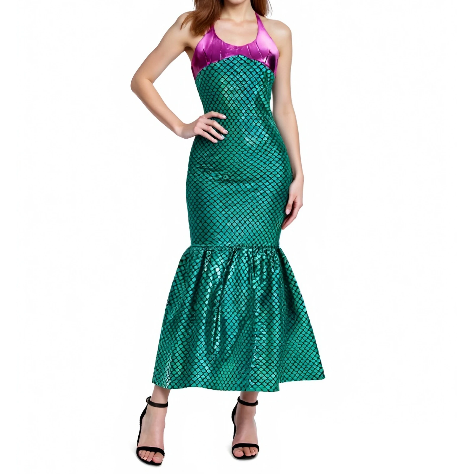 

Women‘s Halloween Cosplay Costume Sleeveless Open Back Halter Neck Fishtail Girl Dress