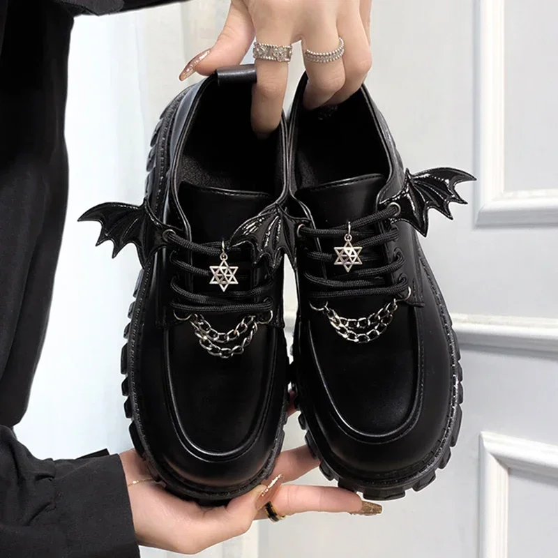 Metal Chain Platform Lolita Gothic Shoes Woman College Style Patent Leather Pumps Women Japan School Uniform Shoes Zaptos Mujer