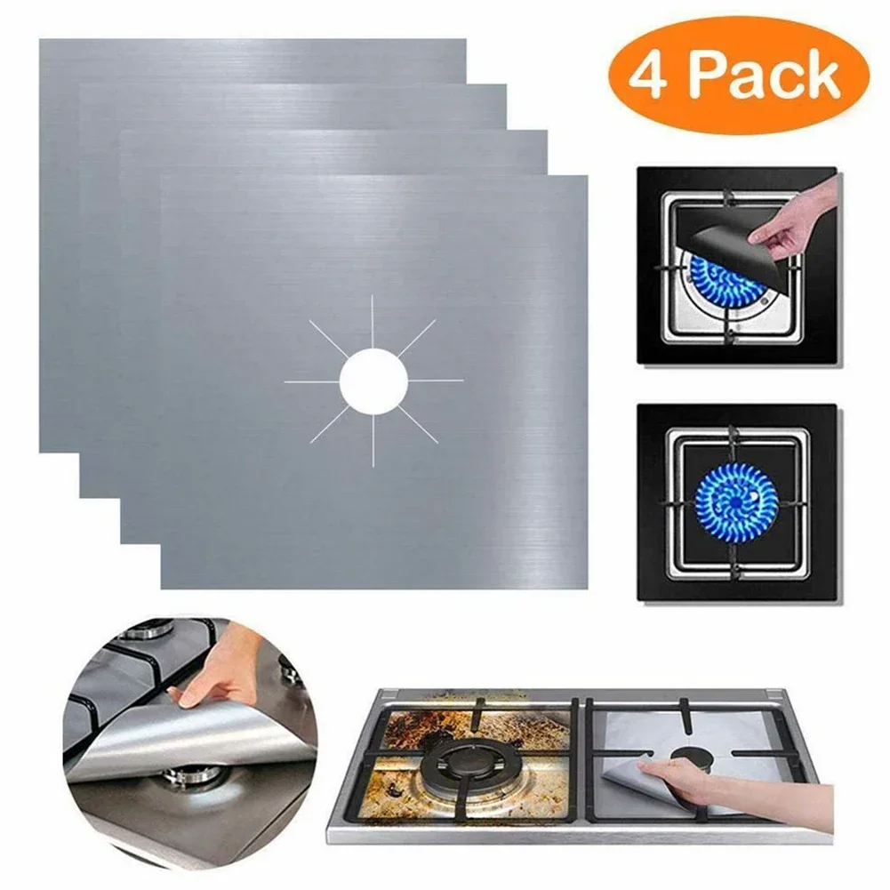 4Pcs Reusable Gas Cooker Stove Hob Protector Liner Non Stick Reversible Cover Cuttable Cookware Parts Heat Resistant