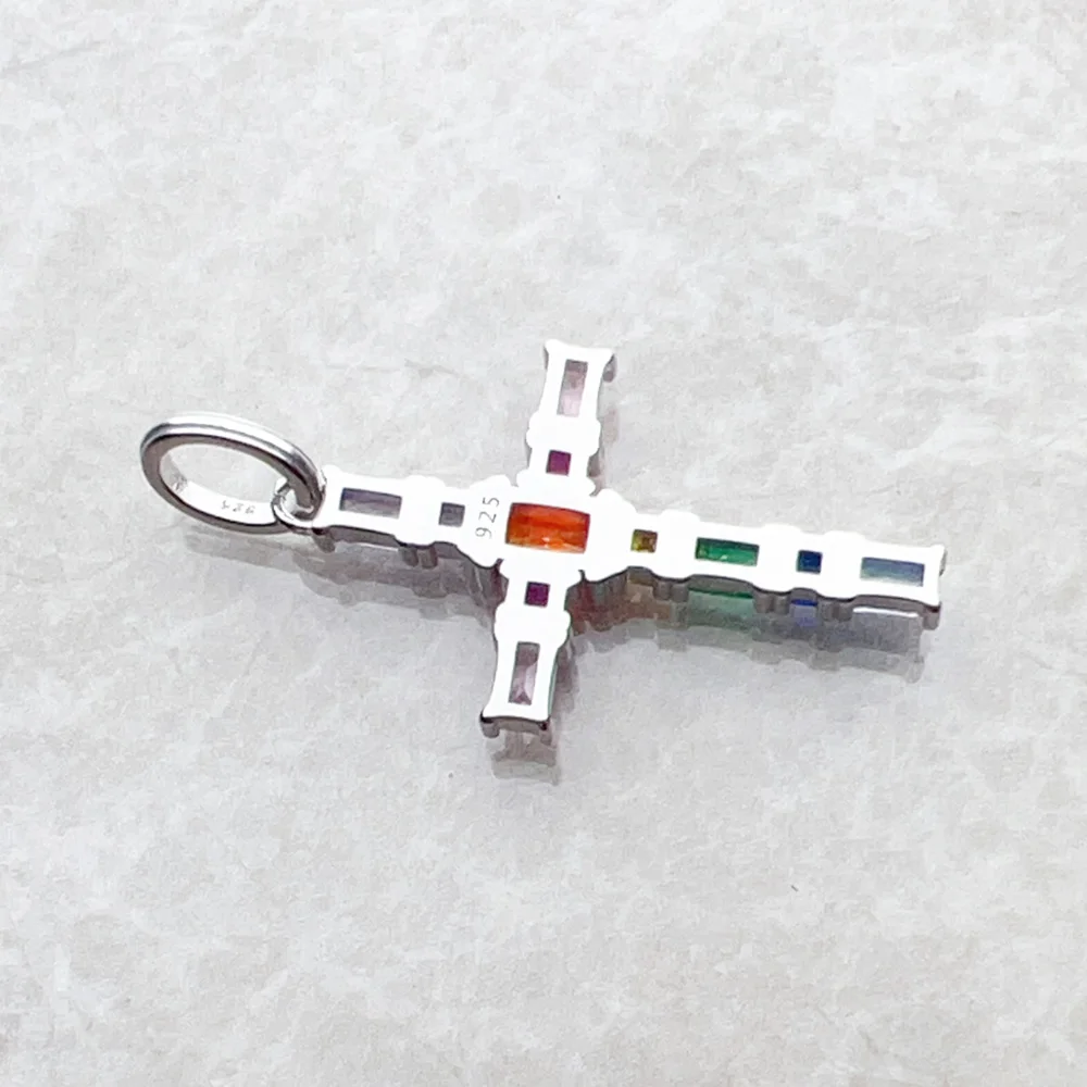 Pendant Cross with Colourful Stones Brand New Fine Jewelry Europe Style 925 Sterling Silver Accessories Bohemia Gift For Women