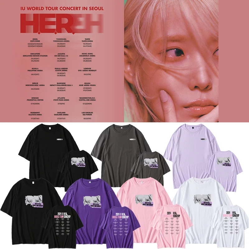 IU Eunpil HER 2024 Tour Concert Loose Fit Short Sleeve T-Shirt Pure Cotton Printed Support Songwear Casual Commute Style