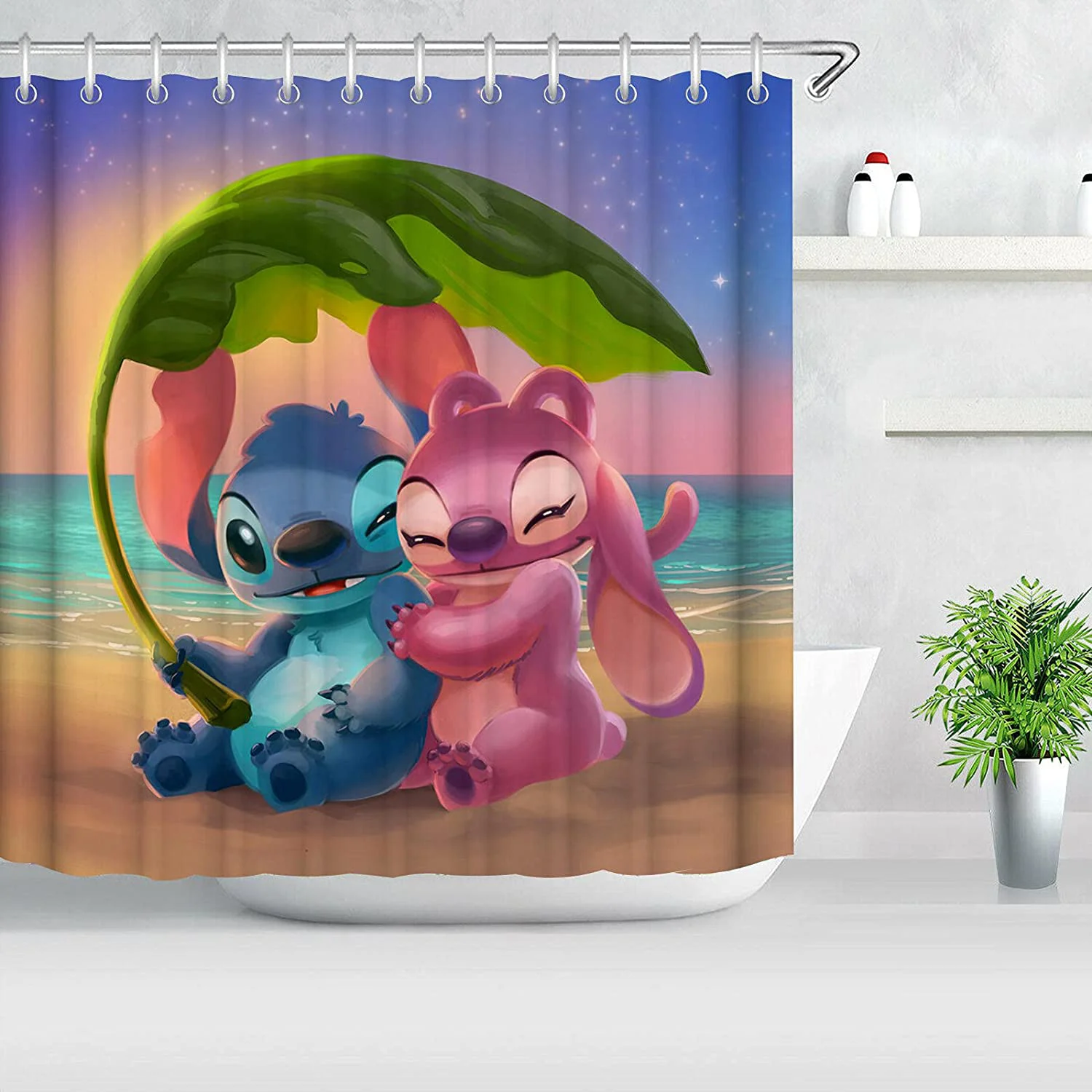 Stitch Bathroom Accessories, Shower Curtain, Luxury Decor, Waterproof, Funny Home Decor, Anime Room Decorating Items