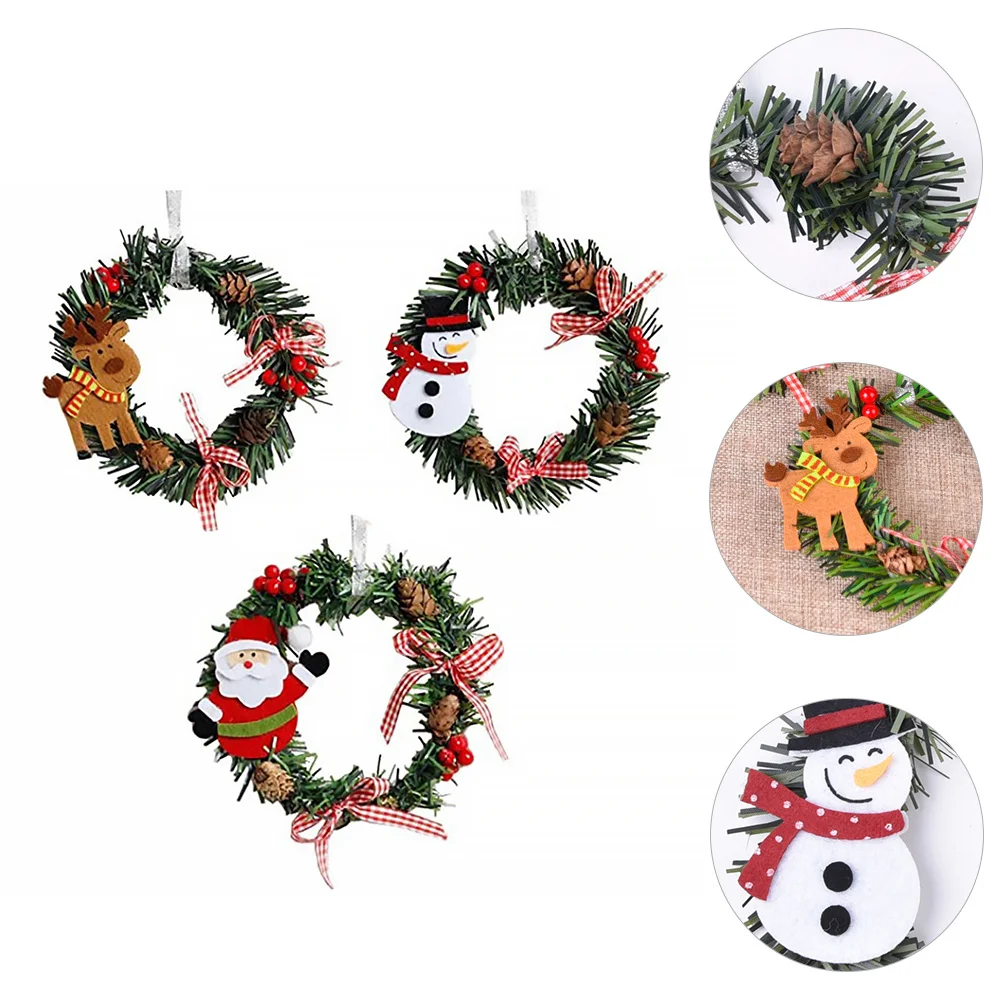 

3Pcs Christmas Garland Wreath Hanging Pendant Deer Snowman Santa Xmas Decoration Ornament Christmas Decoration