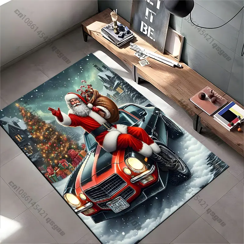 Santa Christmas car festive scene carpet Yoga living room room decor children's crawling mat doormat area rug games mat