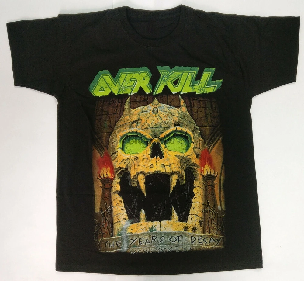 Vintage OVERKILL Band Years Of Decay Tour Concert Black Men S-4XL T-shirt YI555