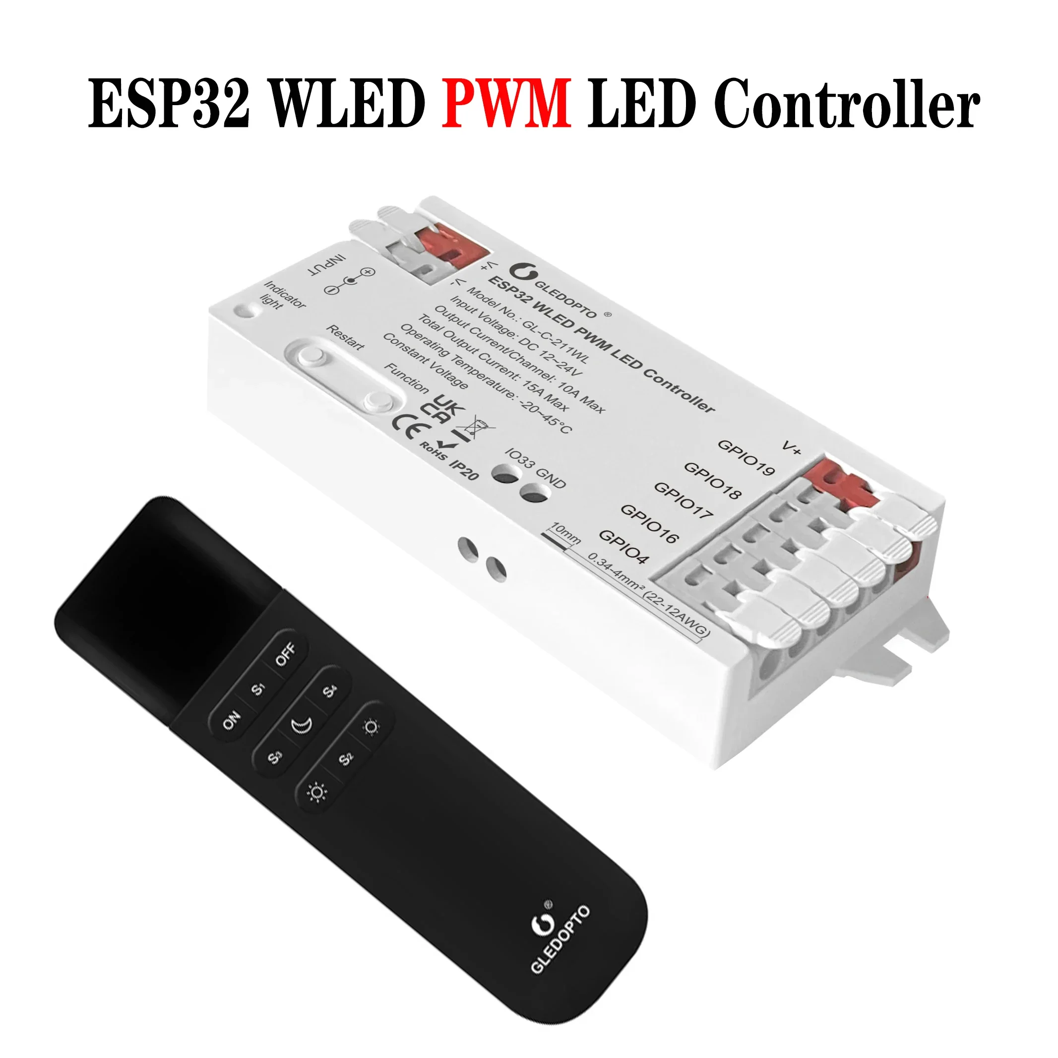 

ESP32 PWM WLED Strip Light Controller DC 12-24V Supported Strip: PWM Dimming Method RGBCCT, RGBW, RGB, CCT, Dimmer LED Strip