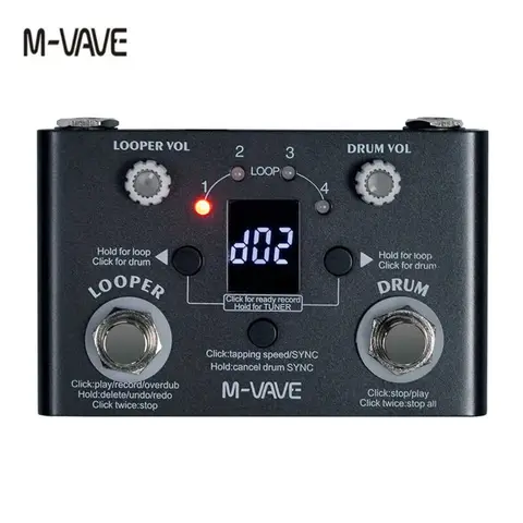 M-VAVE Guitar Effect Pedal Drum Looper Effector LOST TEMPO 30 Drums 11 Mins Looper Recoding Time Precision Tuner Effect CUVAVE
