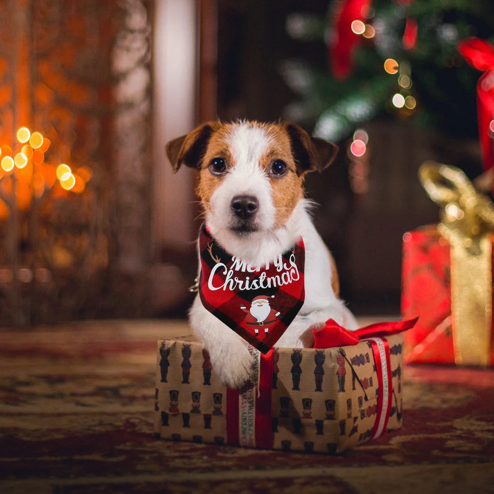 

2Pcs Xmas Pet Scarves Plaid Pattern Dog Triangle Bibs Holiday Dress Premium Cotton Pet Accessories Christmas Gift