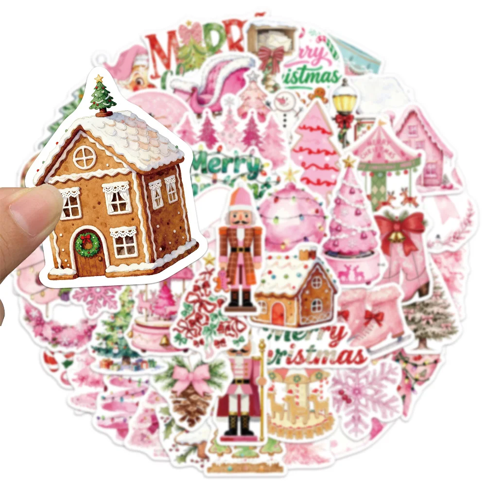 50PCS Pink Christmas 2 Series Gift Graffiti Stickers DIY Luggage Notebook Water Cup Computer Waterproof Stickers