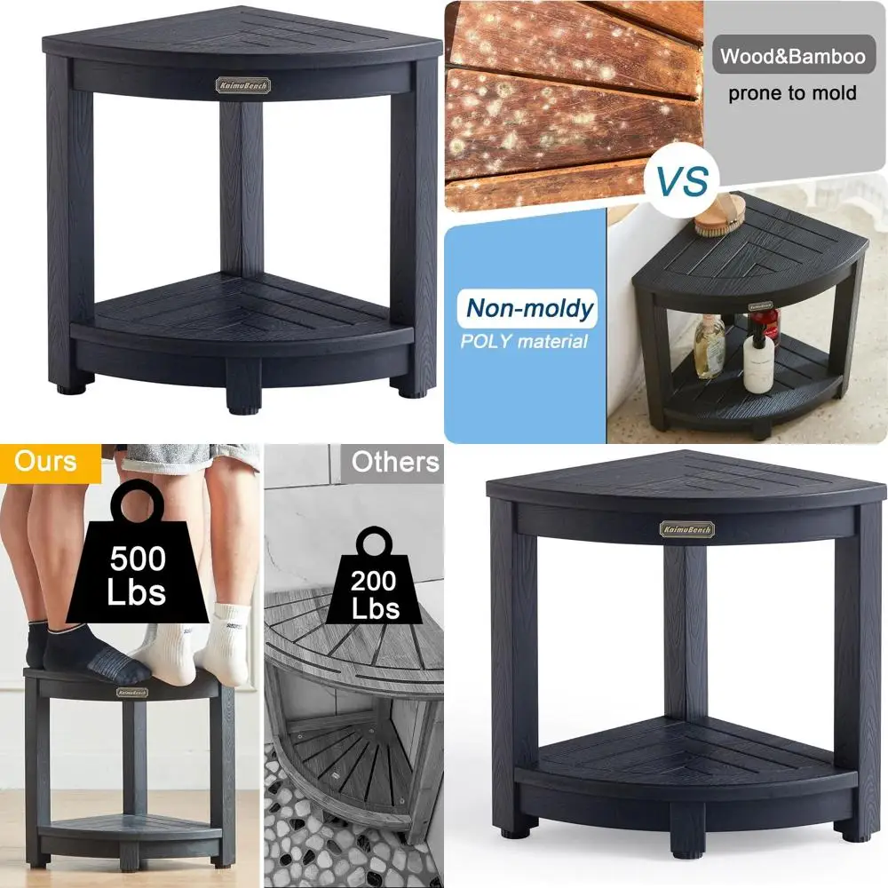 

Adjustable Plastic Shower Bench with Non-Slip Seat for Shaving and Foot Rest in Black