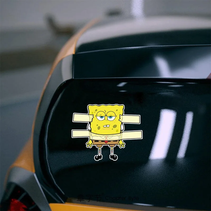 SpongeBob Car Decorative Stickers Plankton Cartoon Body Scratches Shield Safety Warning Decal Decorative Anime Funny Car Sticker