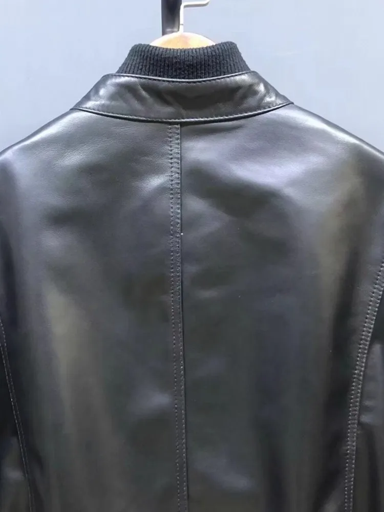 Giacca da donna in vera pelle di pecora vestibilità ampia autunno stile fidanzato con cerniera colletto alla coreana cappotto da motociclista giacche casual