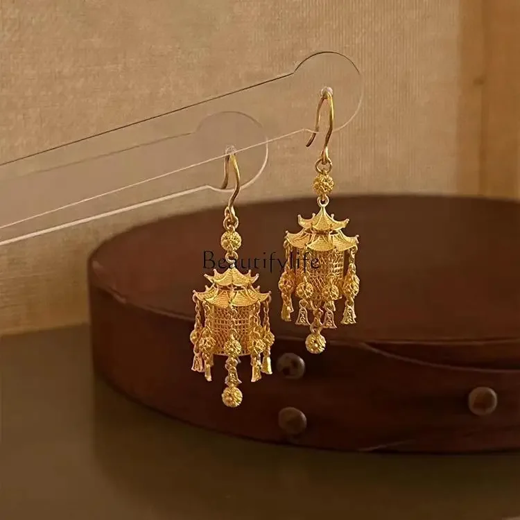 Attic palace lamp ear hook wedding ancient gold court style high-end earrings jewelry