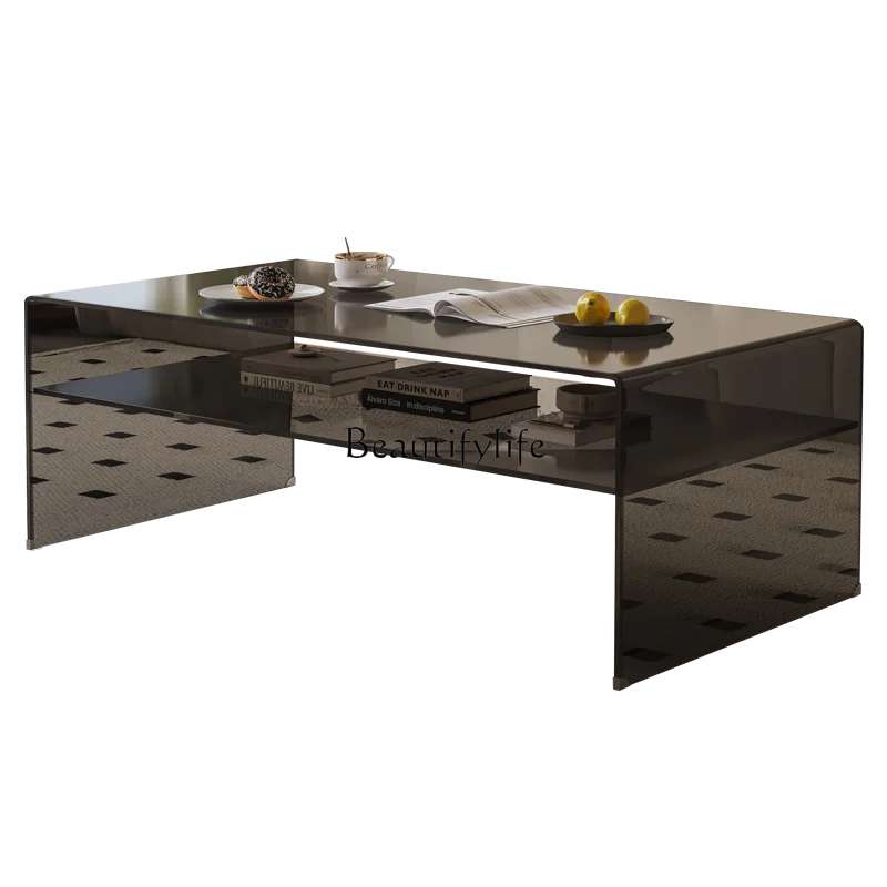 

Transparent Glass Coffee Table Luxury Modern Living Room Vertical Mobile Tea Table