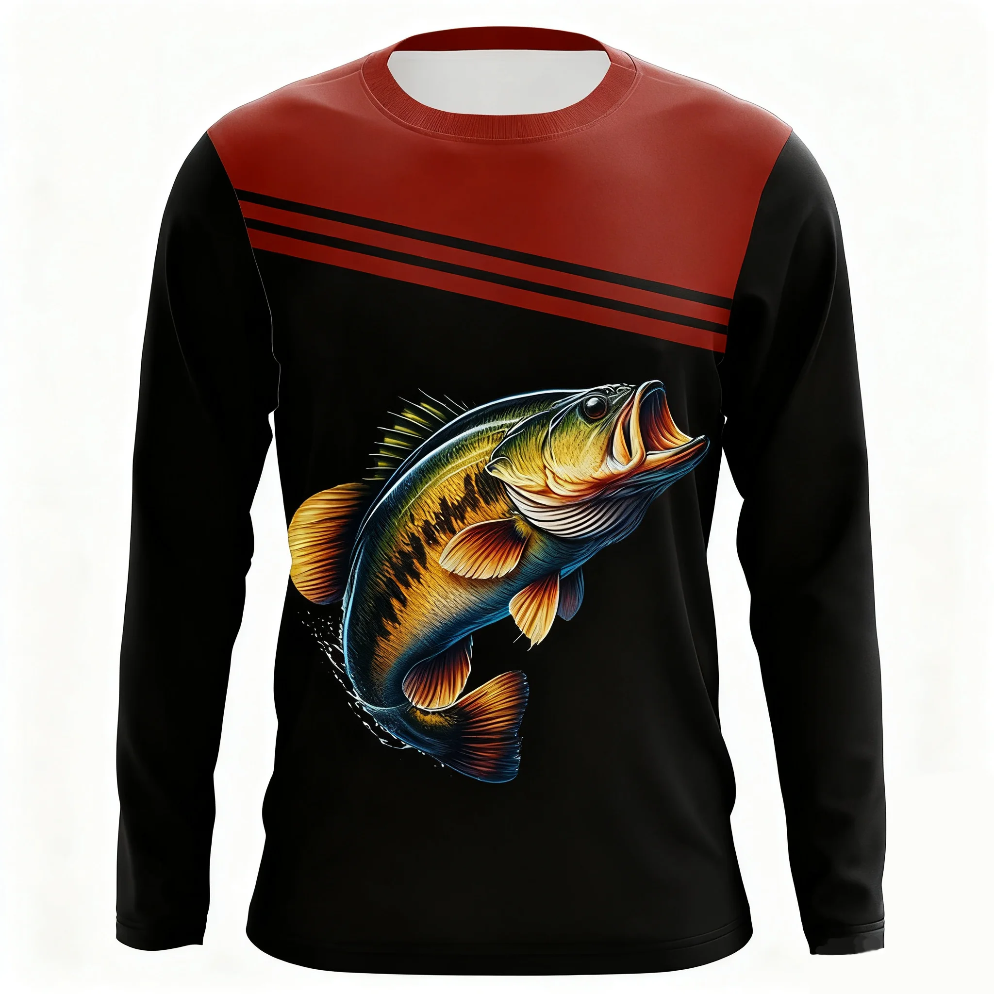 

Рубашка для ловли окуня, длинные рукава, круглый вырез, повседневный принт, дышащая, быстросохнущая, впитывающая пот, удобная для занятий спортом