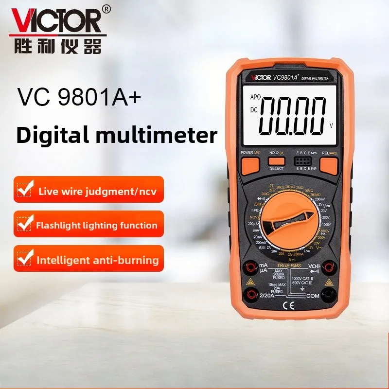 VC9801A+ VC9808+ True RMS Digital Multimeter Manual Range AC DC 1000V High Precision Voltage Current Resistance Tester Tool