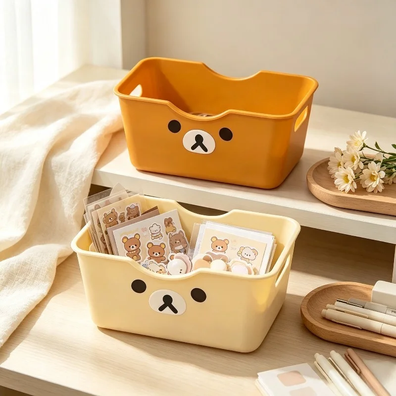 Rilakkuma Schreibtisch-Aufbewahrungskorb, Niedlicher Bären-Plastik-Organizer, Aufbewahrungsbox für Schreibwaren und Kosmetik für den Schülertisch