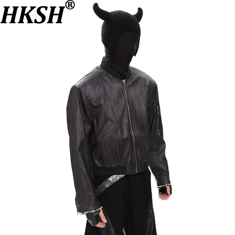 

HKSH Autumn New Man Tide Dark Gotham Style Motorcycle PU Leather Jacket Niche Design Baseball Jackets Chic Ins Punk Coat HK10645