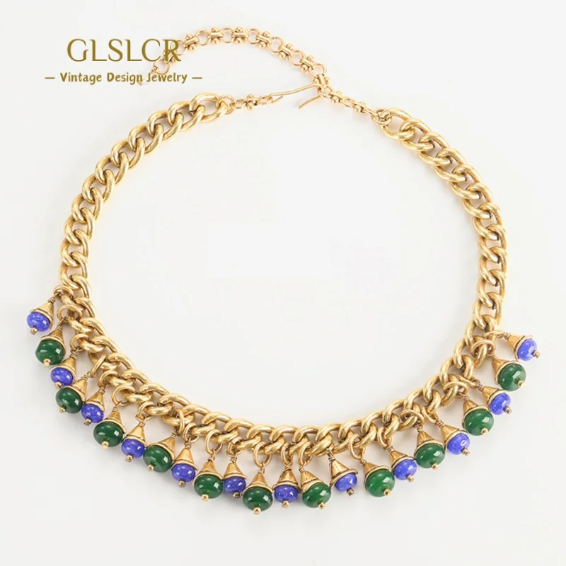 

Vintage Blue Green Glaze Taeesl Necklace Water Drop Pendant Jewelry For Women Luxury Brands Accessories Anniversary Party 2025