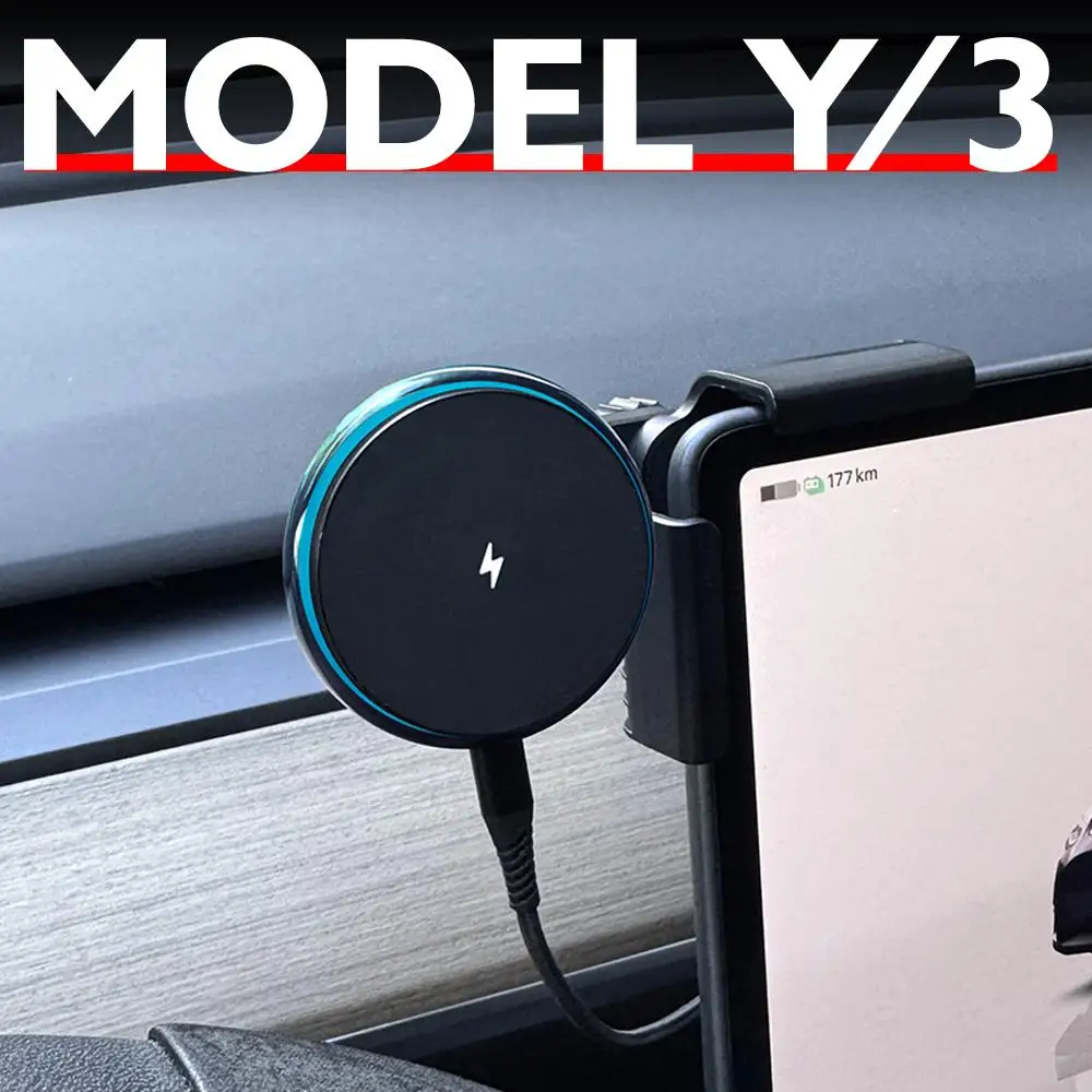 

Кольцо с синим светом Magsafe, магнитное беспроводное зарядное устройство, держатель для телефона, крепление для экрана для Tesla Model Y 3 S X 2020-2025 Juniper Launch