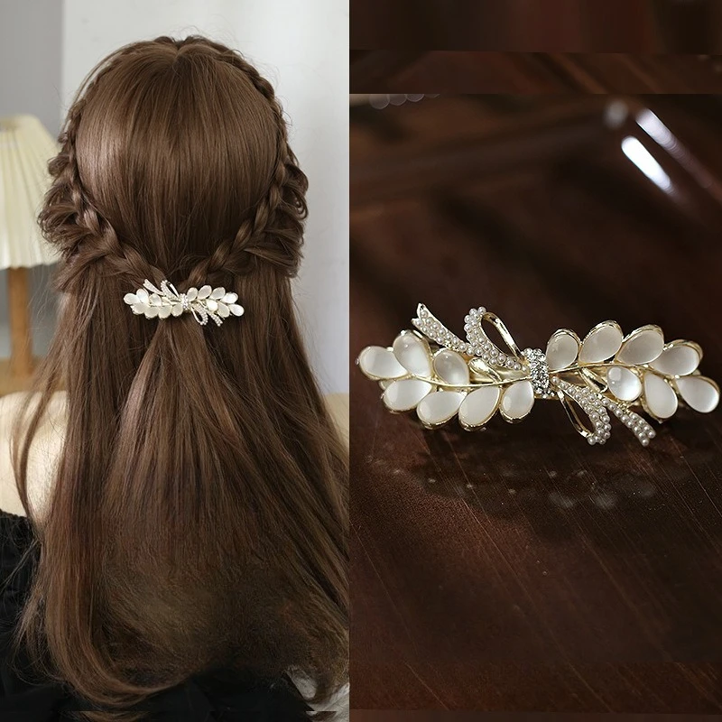 Modna spinka do włosów z imitacji kamienia kociego oka ze stopu cynku - elegancka pozioma spinka, uniwersalna ozdoba do włosów dla kobiet.