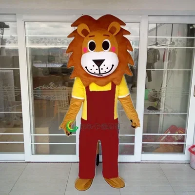 

Cute Lion Mascot Csotume with Jumpsuit Cartoon Characters Outfits Adults Halloween Carnival Fancy Dress Animal Party Suits