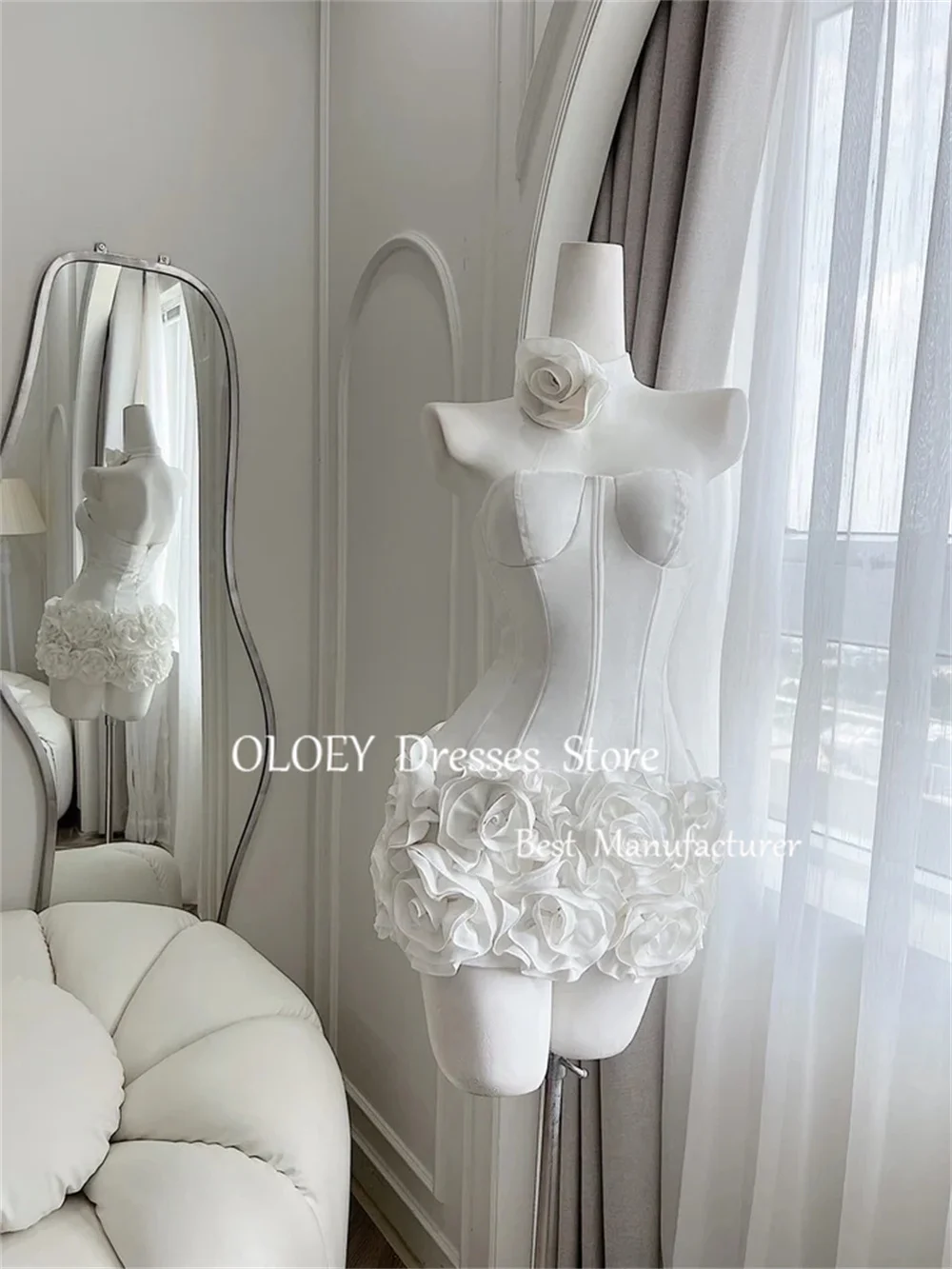 OLOEY 2025 fleurs Mini robe de Cocktail de bal avec écharpe personnalisé chérie courte robe de soirée de mariage sans manches plis Satin