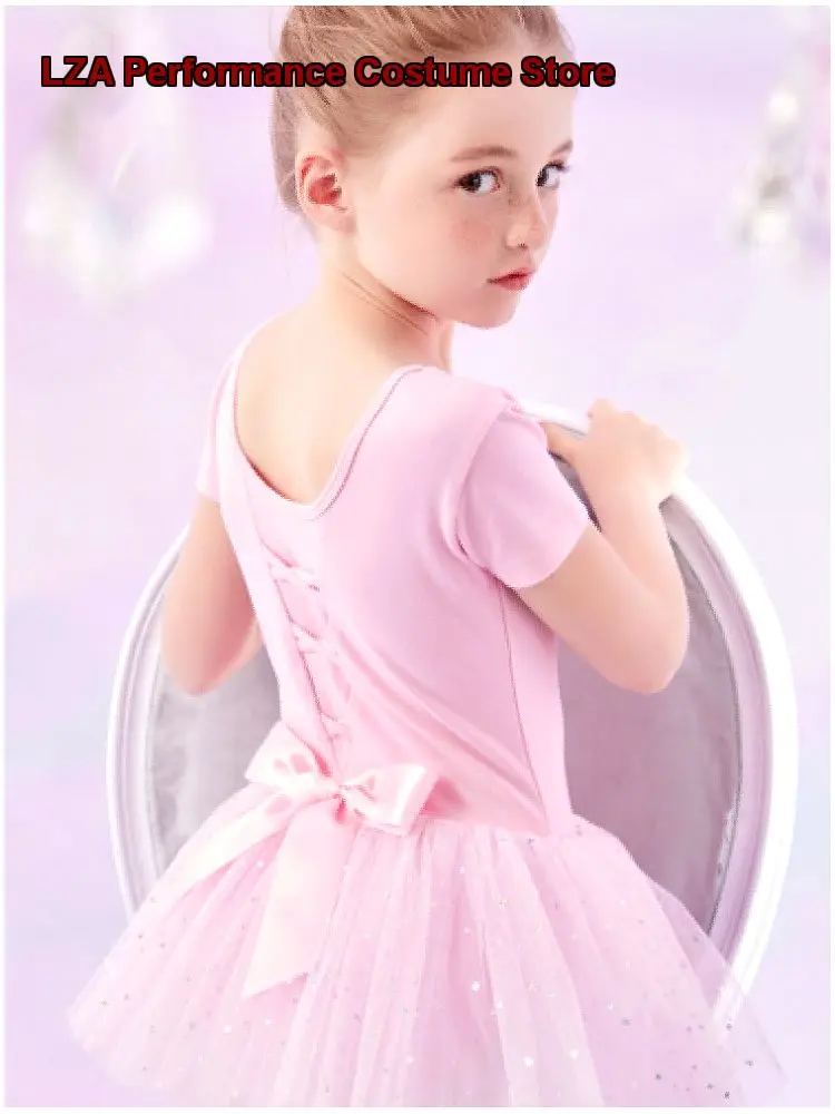 Ballet Children's Girls' Short Sleeve Spring Summer Chinese Dance Outfit Practice Girls' Dress Short Sleeves Kids