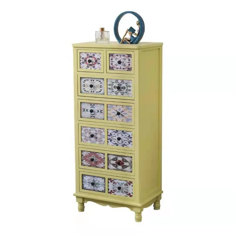#Solid wood chest of drawers Living room retro chest of drawers American locker Drawer Bedroom storage cabinet Standing cabinet