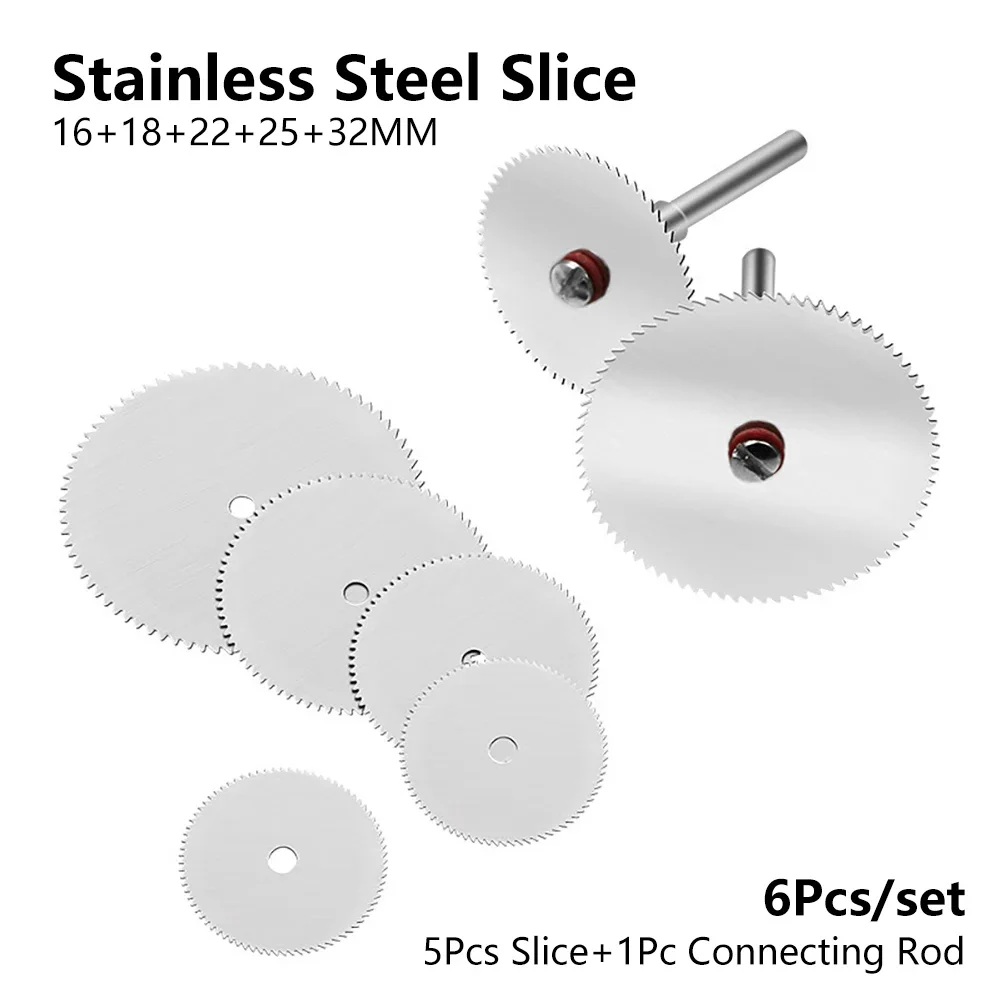 회전 도구용 2.35mm 맨드릴 스테인레스 스틸 커팅 디스크 커터가 포함된 5개 미니 원형 톱날 세트 - 16/18/22/25/32mm