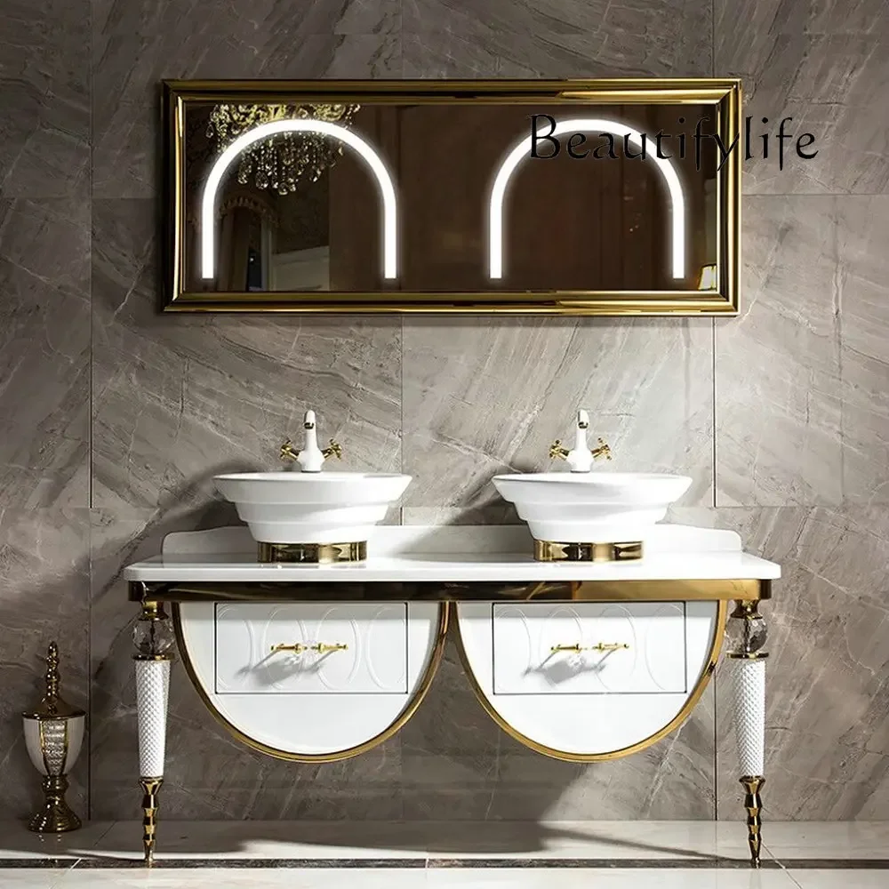 Nn MAEBOW Modern Stylish Stainless Steel Sink Cabinet Set Durable Bathroom Vanities Vanity Special Counter Mirror Combo
