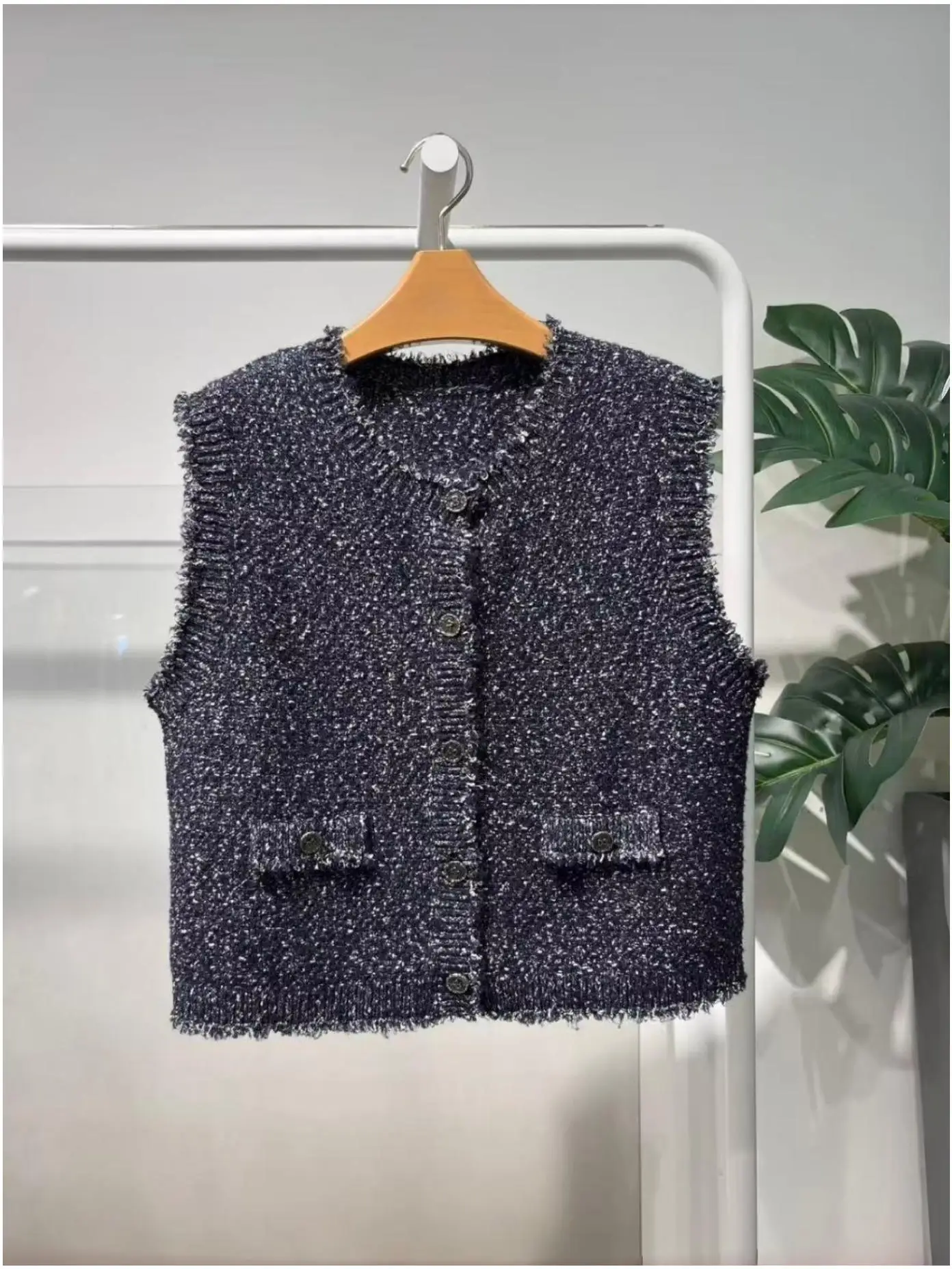 

ort Cotton Blend Vest for Women round Ne Single Button Trim Detail Outerwear Ci Commute Sle Cleanfit