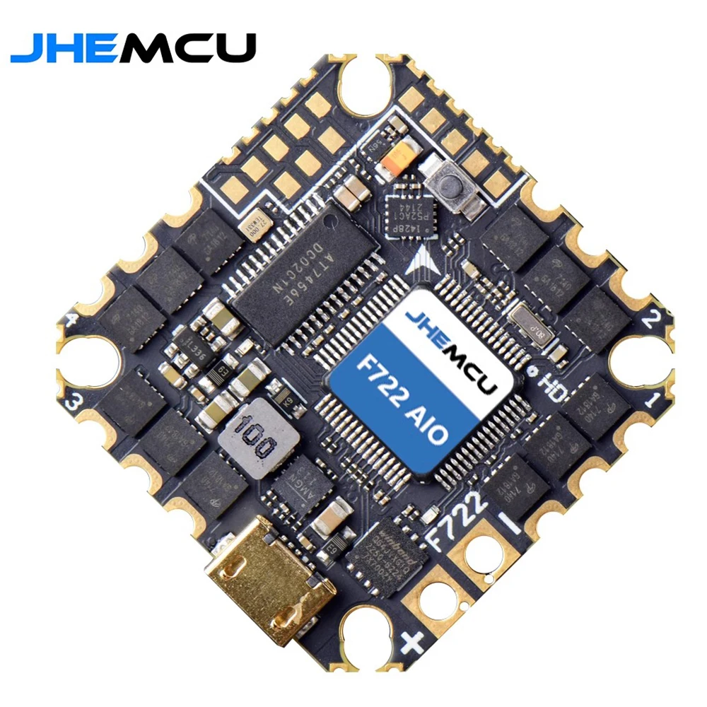 

JHEMCU GHF722AIO-HD 40A Baro OSD BlackBox 5V BEC F722 Flight Controller BLHELIS 40A 4in1 ESC 2-6S for RC FPV Cinewhoop Drone