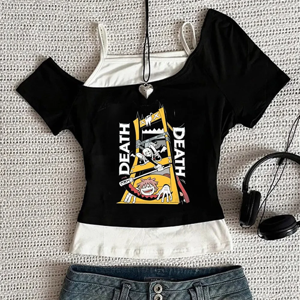 Soul Eater cropped top women gothic cheap 2000s kawaii scene  top tees kawaii japanese funny vintage baddie