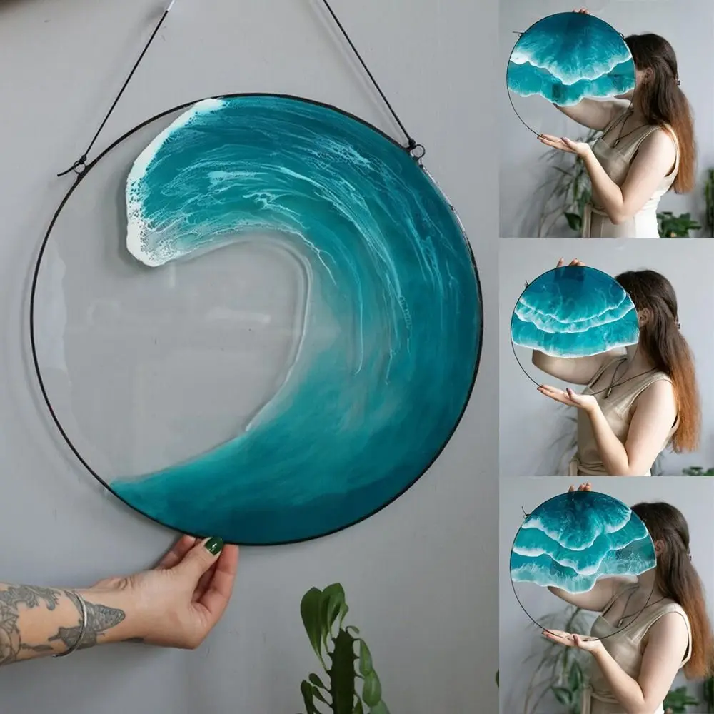 

Ocean Scenery Ocean-Wave Wall Art Hangings with Hanging Rope Round Acrylic Hanging Ornaments Decorative Easy Installation